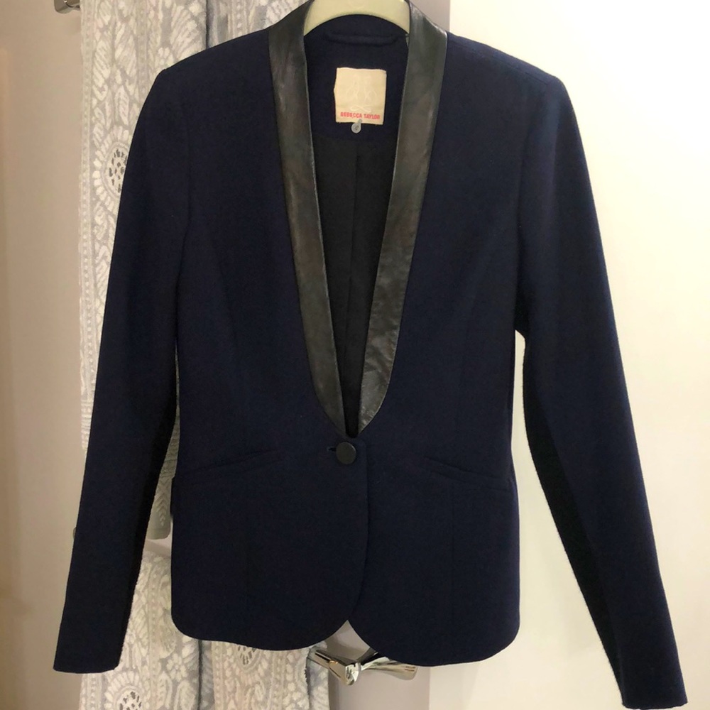 Rebecca Taylor Navy Blue black leather trim. Size 2